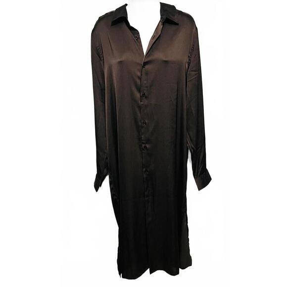 Dresses & Skirts - ASOS Design Long Sleeve Satin Shirt Dress, Size Large